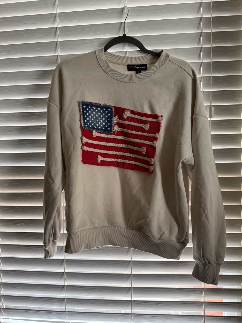 3 Degrees Cream Crewneck Sweater with Flag Applique - Picture 2 of 2
